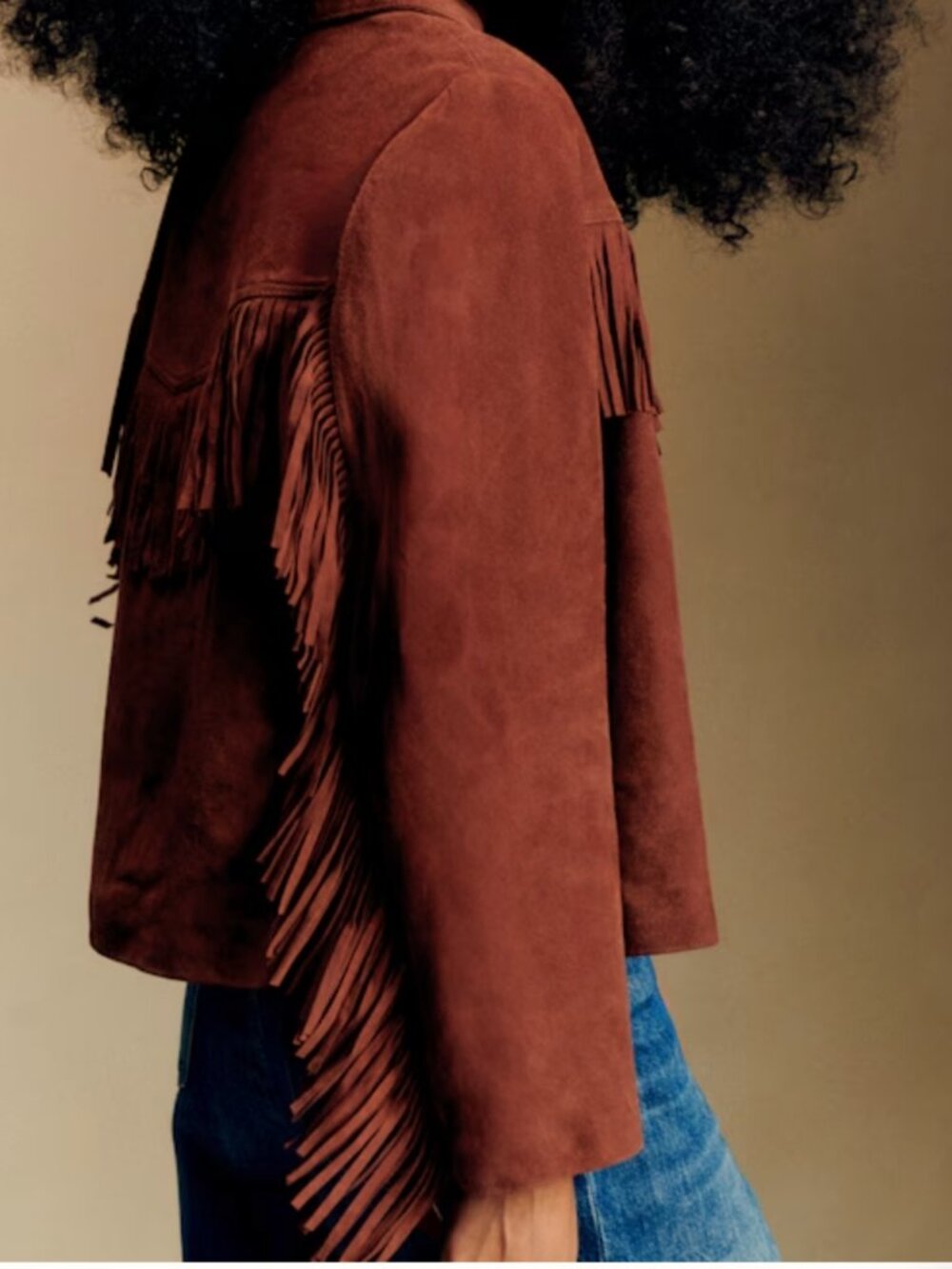 Sezane Fringe Suede Jacket - Size US 8 - Picture 9 of 9
